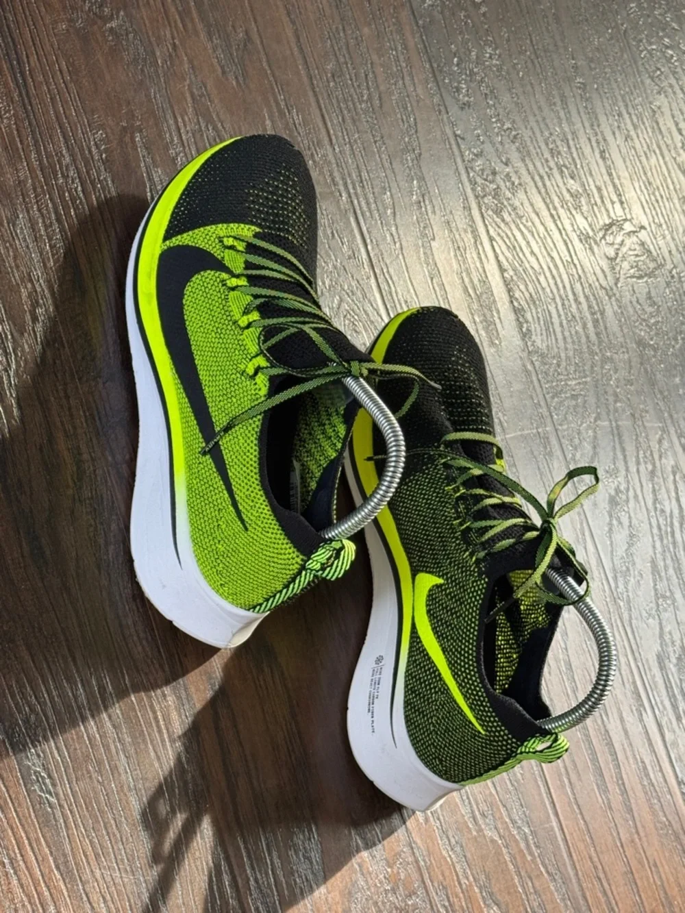 Nike Men’s Black and Neon Green Flyknit Running Shoes, Like New, Sz 10